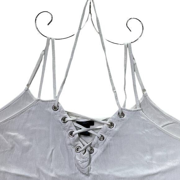 Rue+ White and Black Tie Dye Style Lace Up Front Tank Top Plus Size 3X - Picture 3 of 11